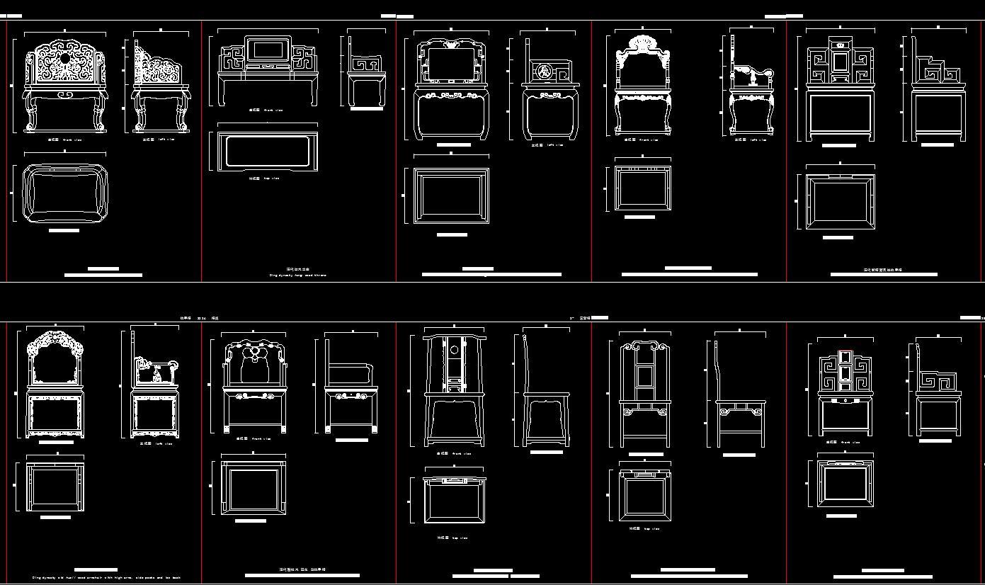 中式古典家具三视图cad施工图下载【ID:232561104】