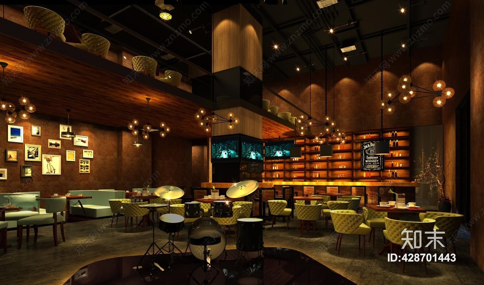 工业风现代loft工业风格酒吧3D模型下载【ID:428701443】