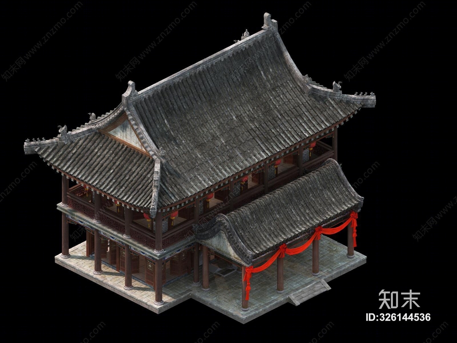中式古建3D模型下载【ID:326144536】
