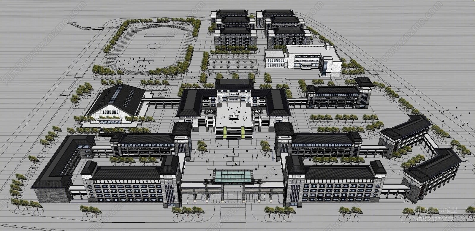 校区全景布置图SU模型下载【ID:825771265】