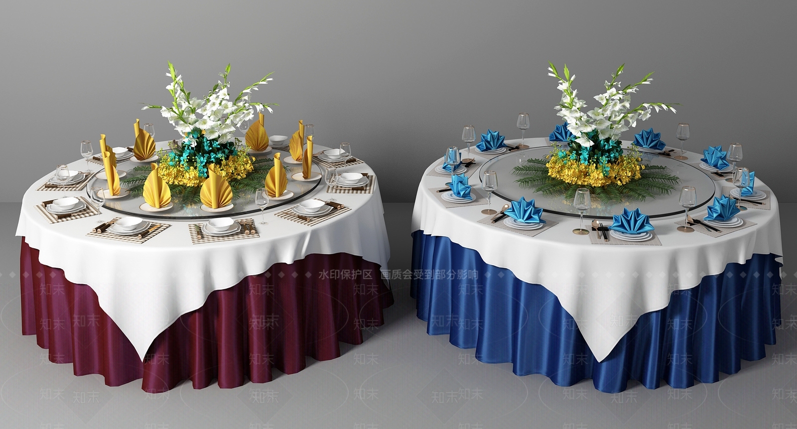 现代餐桌餐具餐盘组合3D模型下载【ID:332985475】