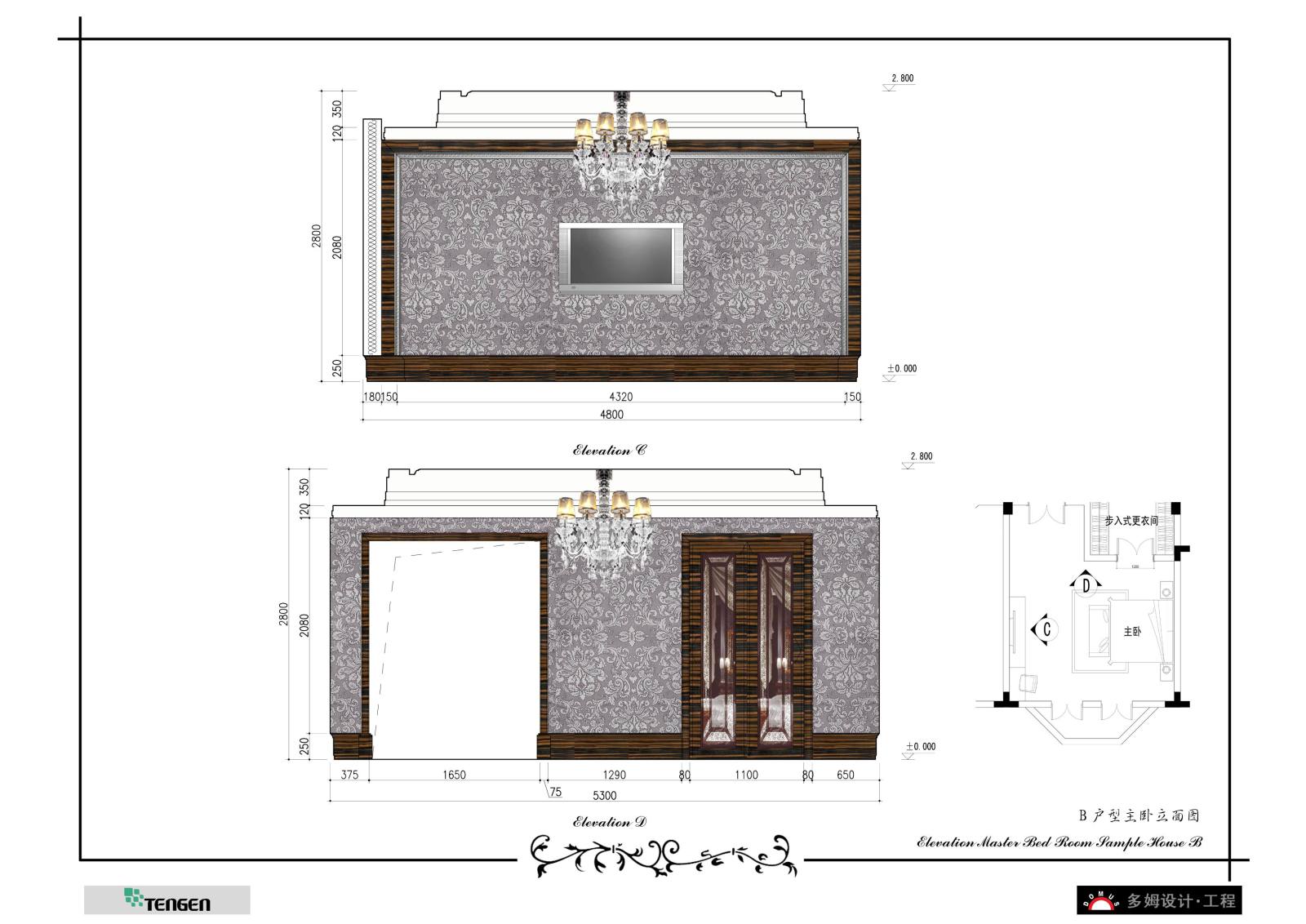 新古典上海多姆设计-南京天正桃源府样板房A、B户型施工效果图施工图下载【ID:532207791】