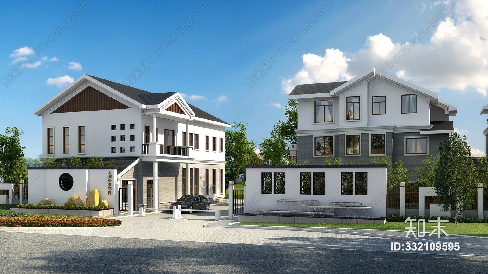 新中式别墅大门外景3D模型下载【ID:332109595】