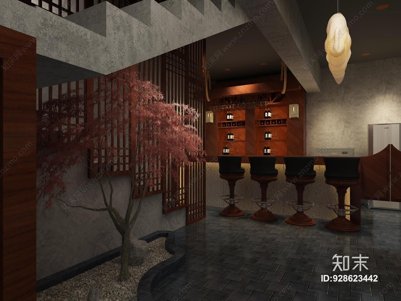 现代新中式混搭清吧小酒吧静吧3D模型下载【ID:928623442】