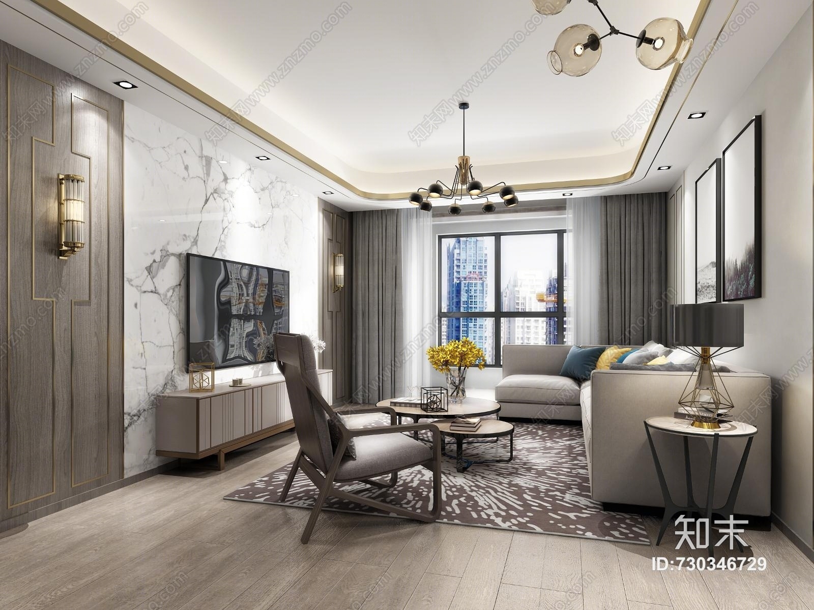 后现代港式客餐厅大图3D模型下载【ID:730346729】