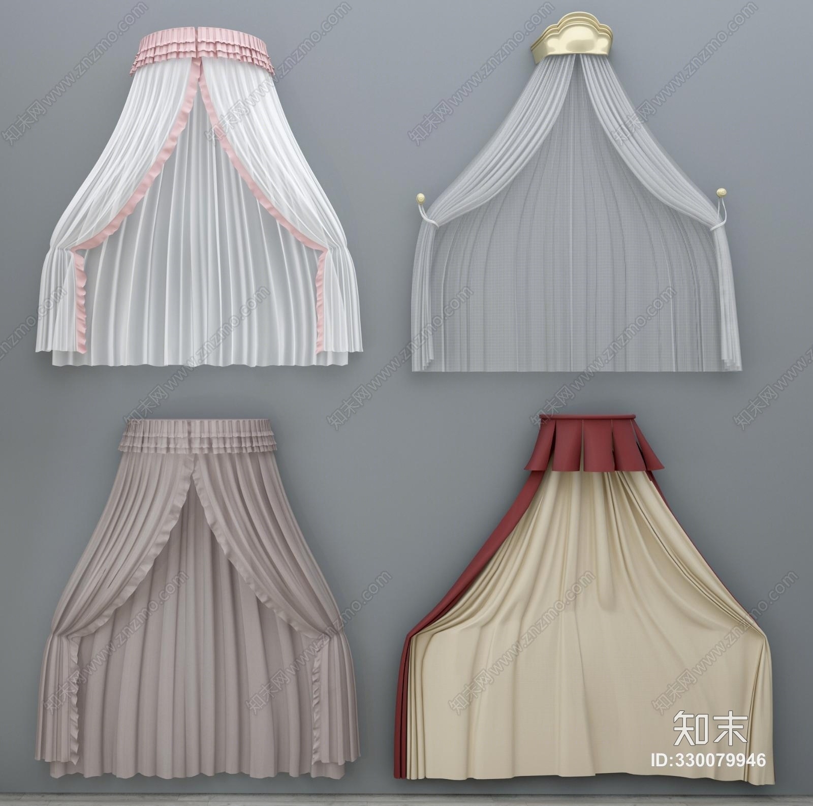 简欧床头帷幔床幔组合3D模型下载【ID:330079946】