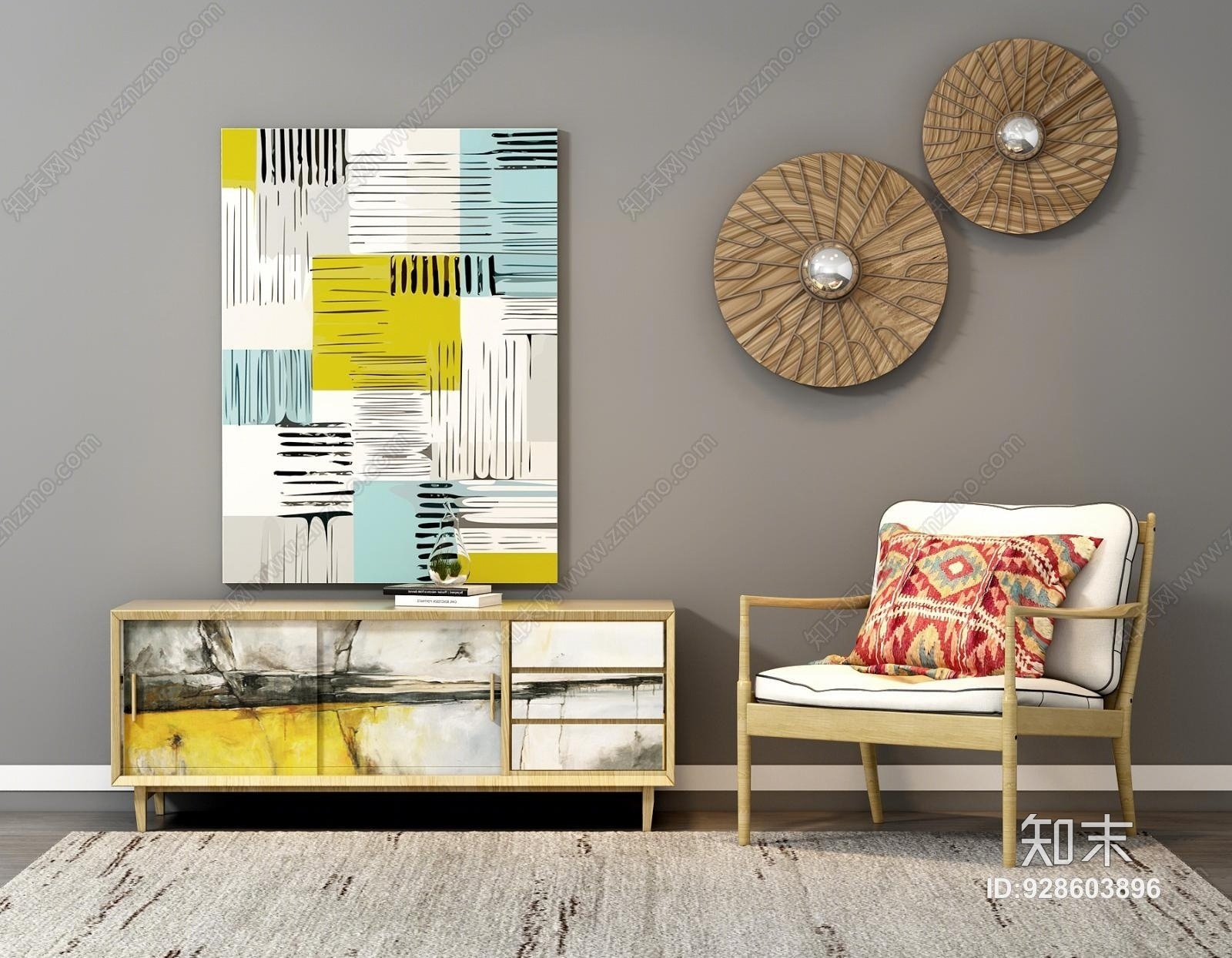 地中海椅子边柜3D模型下载【ID:928603896】