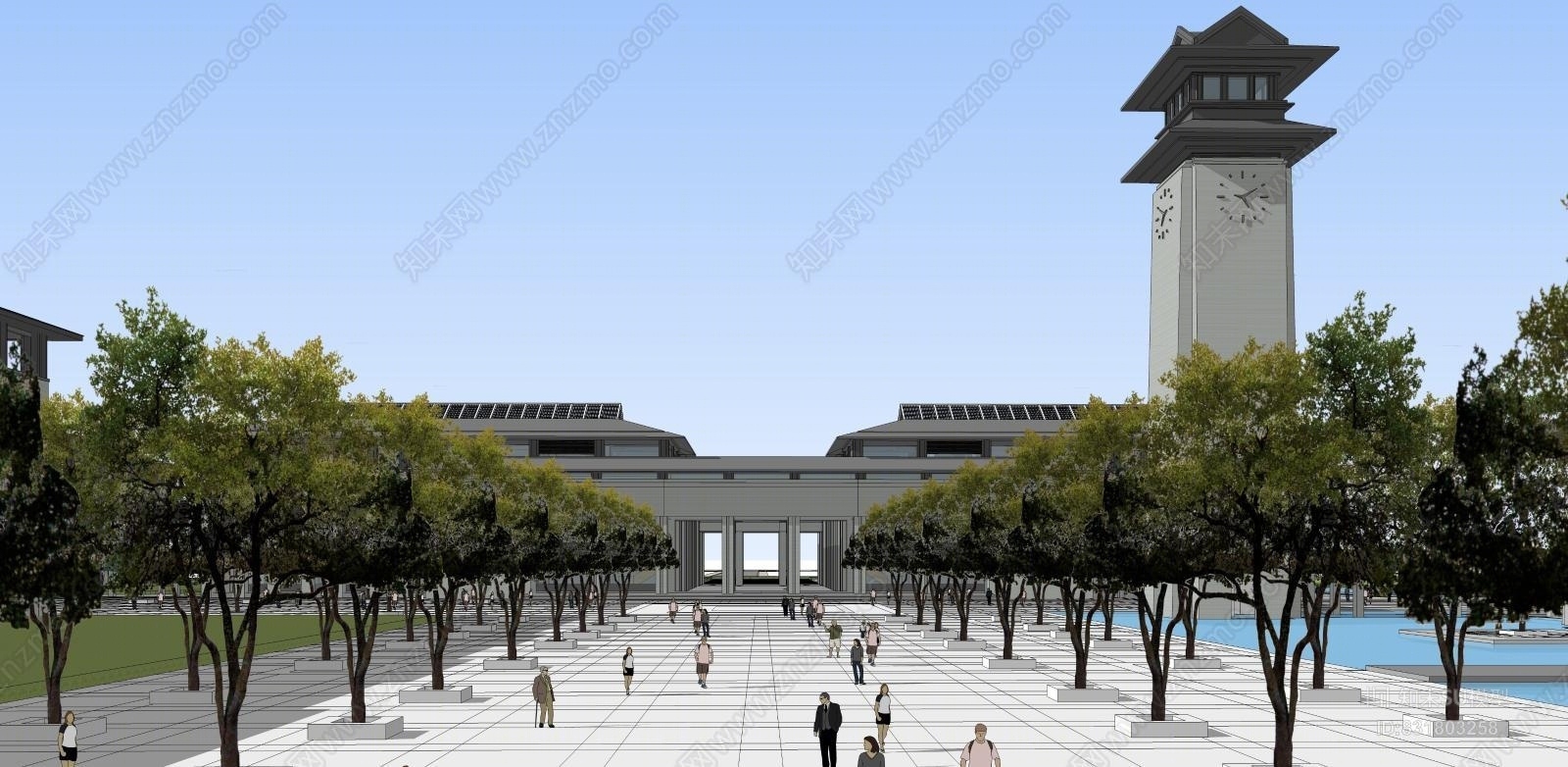 中式汉唐中学校区SU模型下载【ID:831803258】