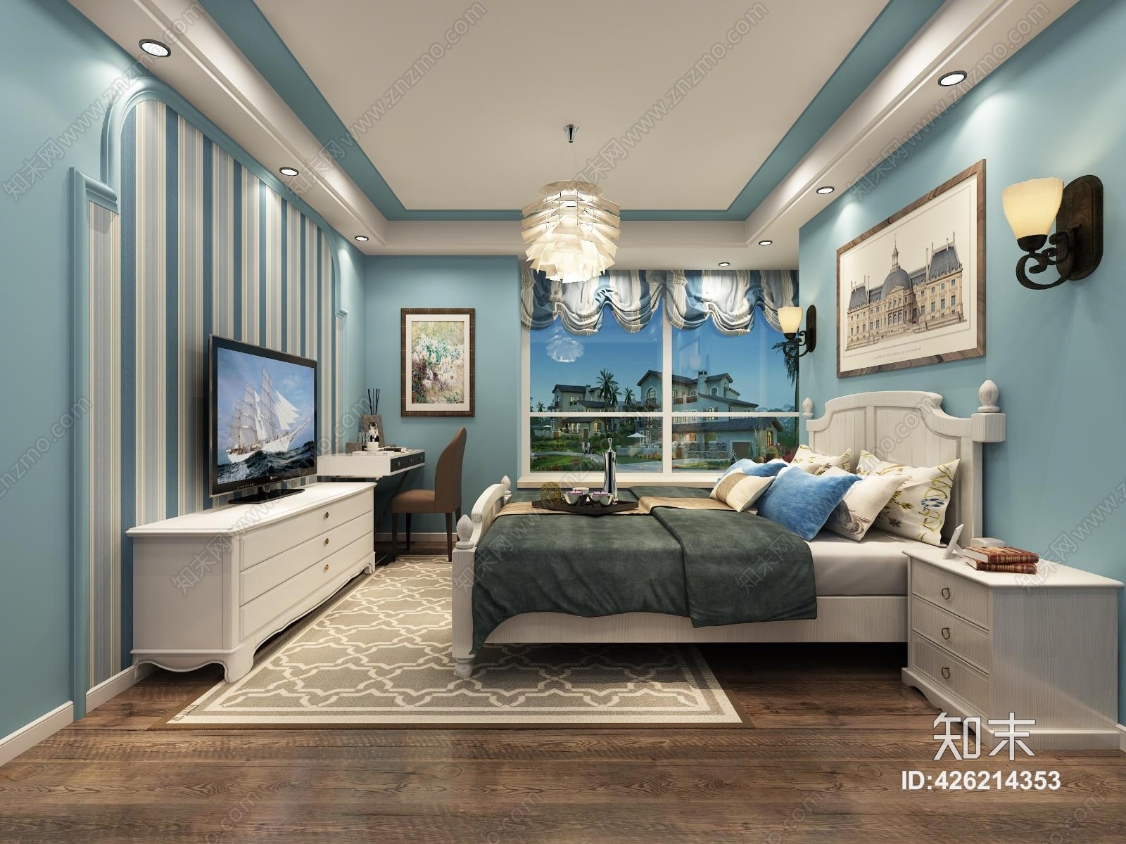 地中海卧室吊灯3D模型下载【ID:426214353】