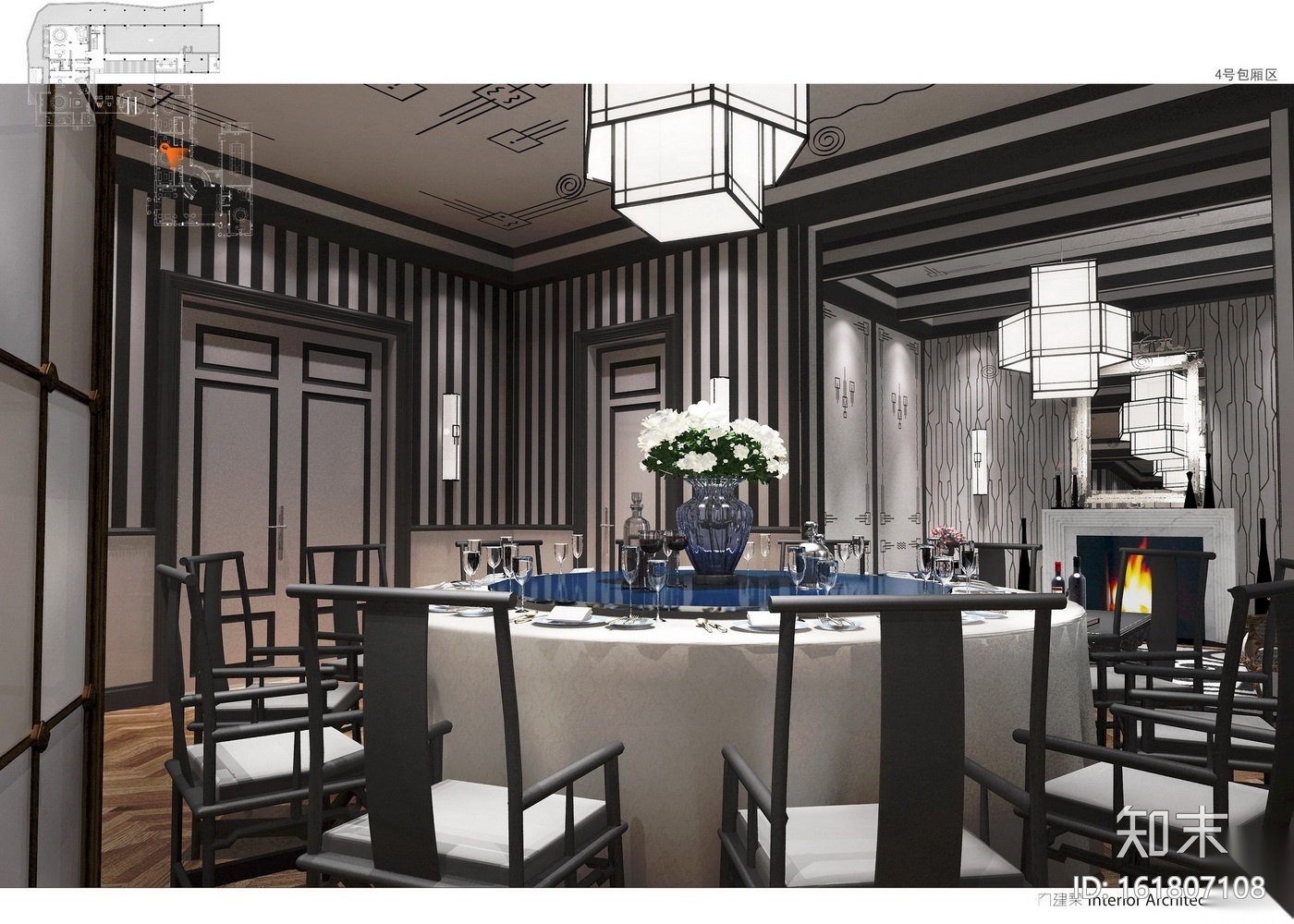 新中式禅意风格休闲会所空间设计施工图（附效果图）cad施工图下载【ID:161807108】
