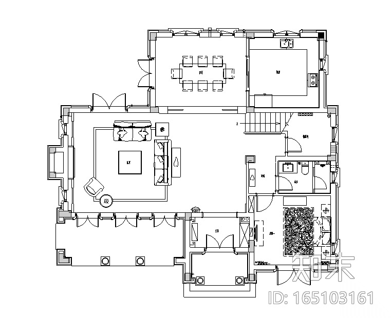 新古典中式风桃花源别墅样板房设计施工图（附效果图）cad施工图下载【ID:165103161】