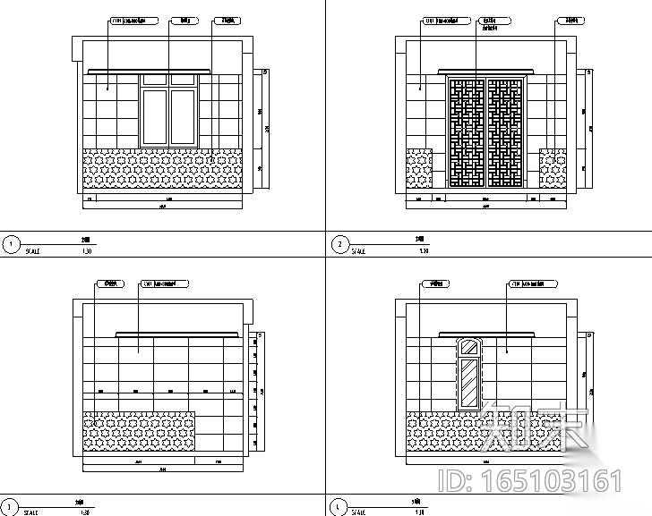 新古典中式风桃花源别墅样板房设计施工图（附效果图）cad施工图下载【ID:165103161】