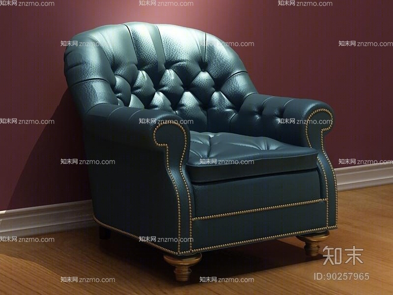 欧式简约绿色皮质单人沙发3D模型下载【ID:90257965】