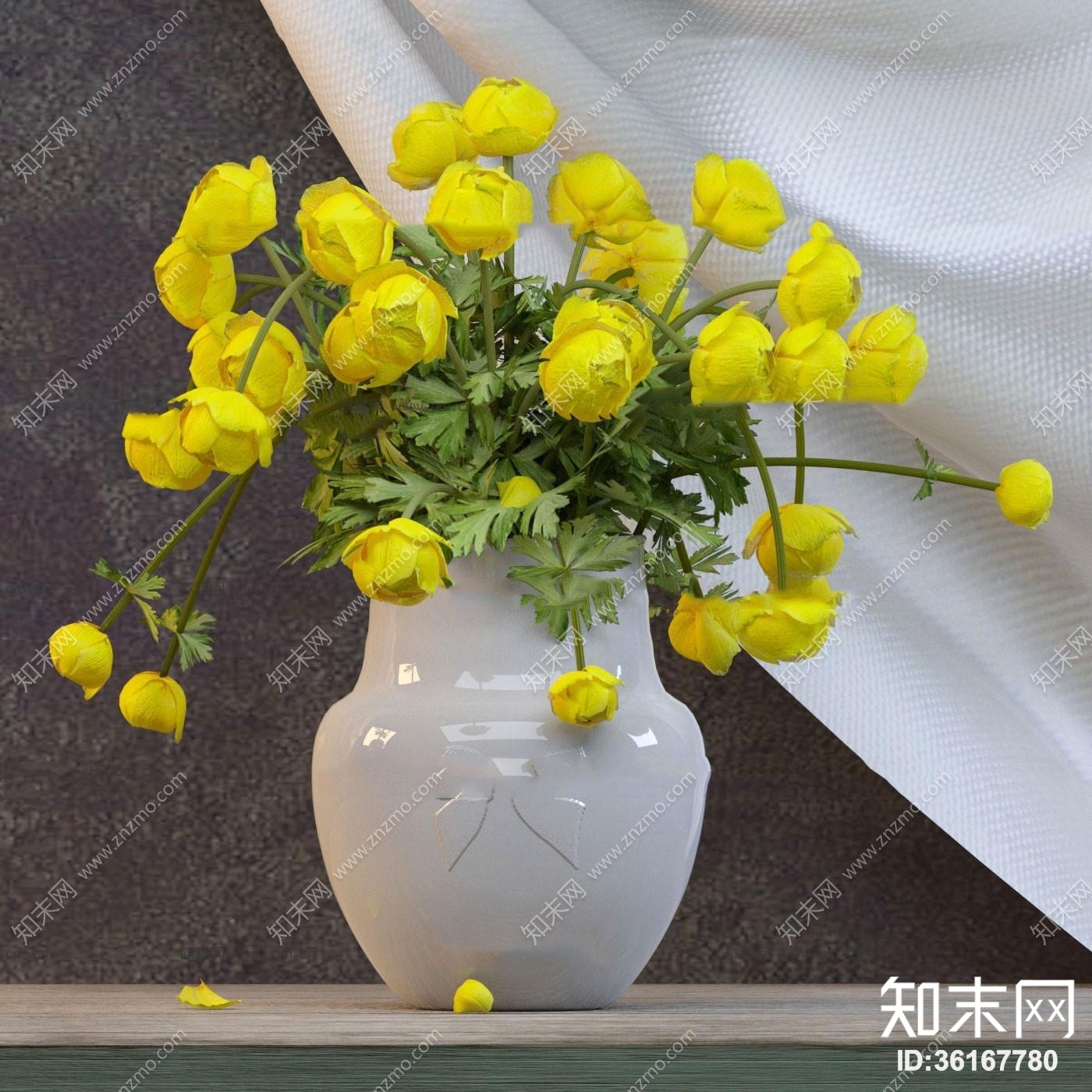 现代陶瓷花瓶插花3D模型下载【ID:36167780】