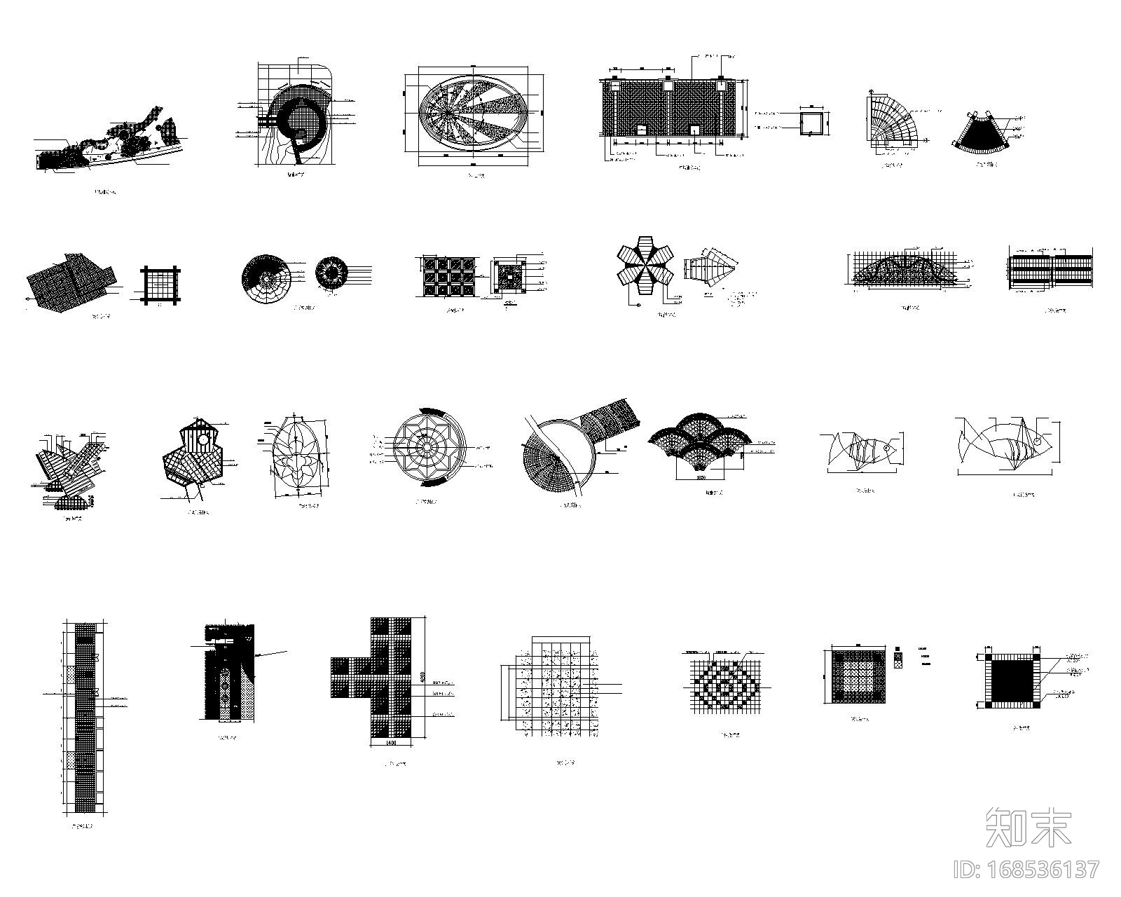 园林各式铺砖样式CAD（15套）施工图下载【ID:168536137】