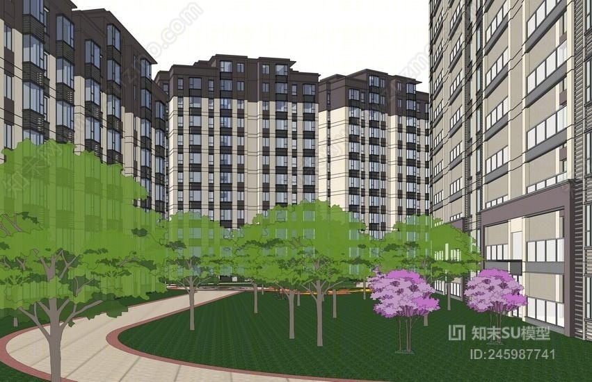 新亚洲高层住宅+商业街SU模型下载【ID:245987741】