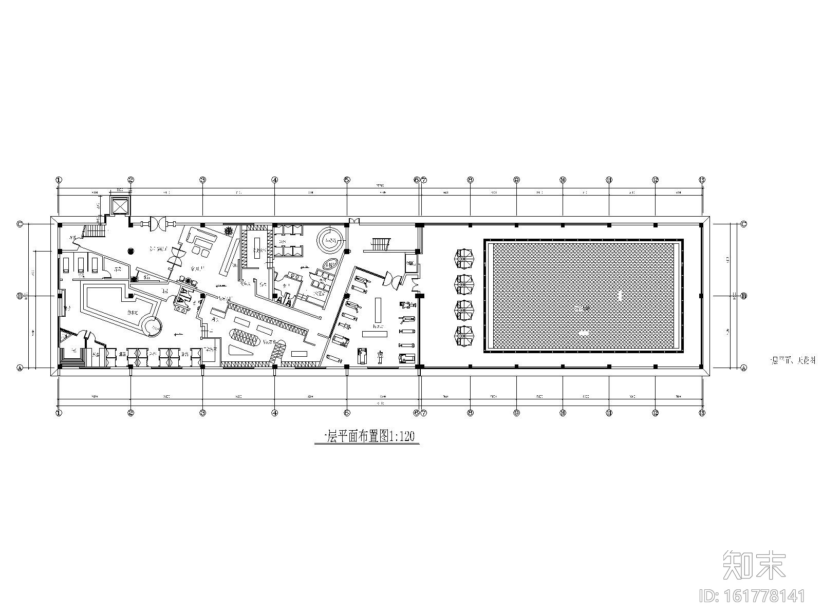 某酒店桑拿区施工图_带游泳池cad施工图下载【ID:161778141】