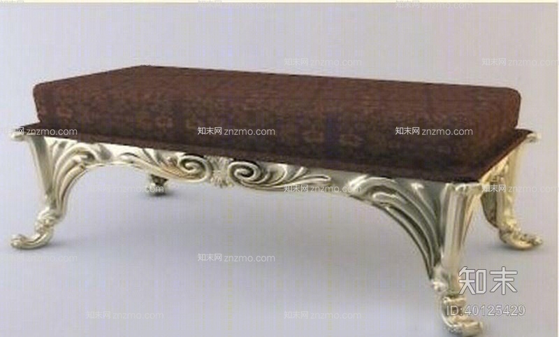 经典欧式金色长方形布艺沙发凳3D模型下载【ID:40125429】