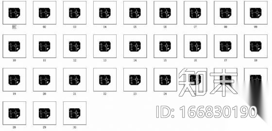 一梯二户90平方米以下户型图集cad施工图下载【ID:166830190】