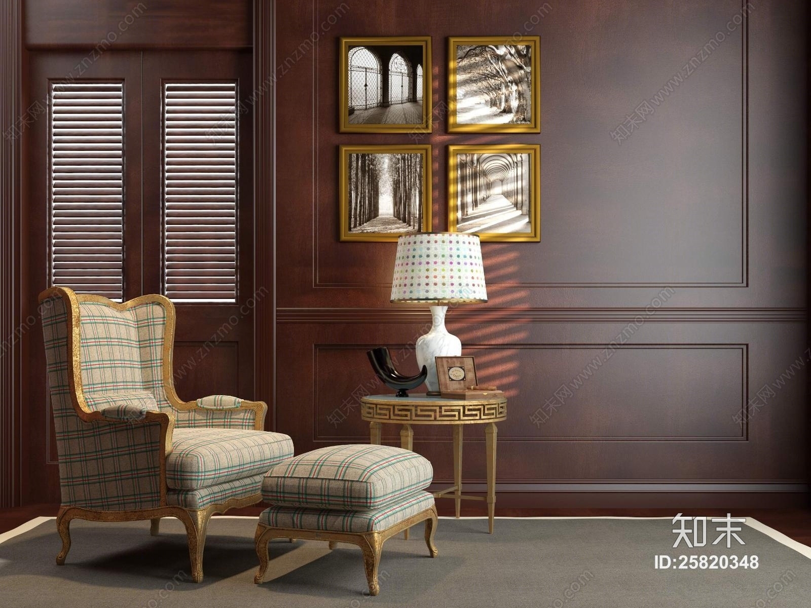 美式经典休闲椅3D模型下载【ID:25820348】