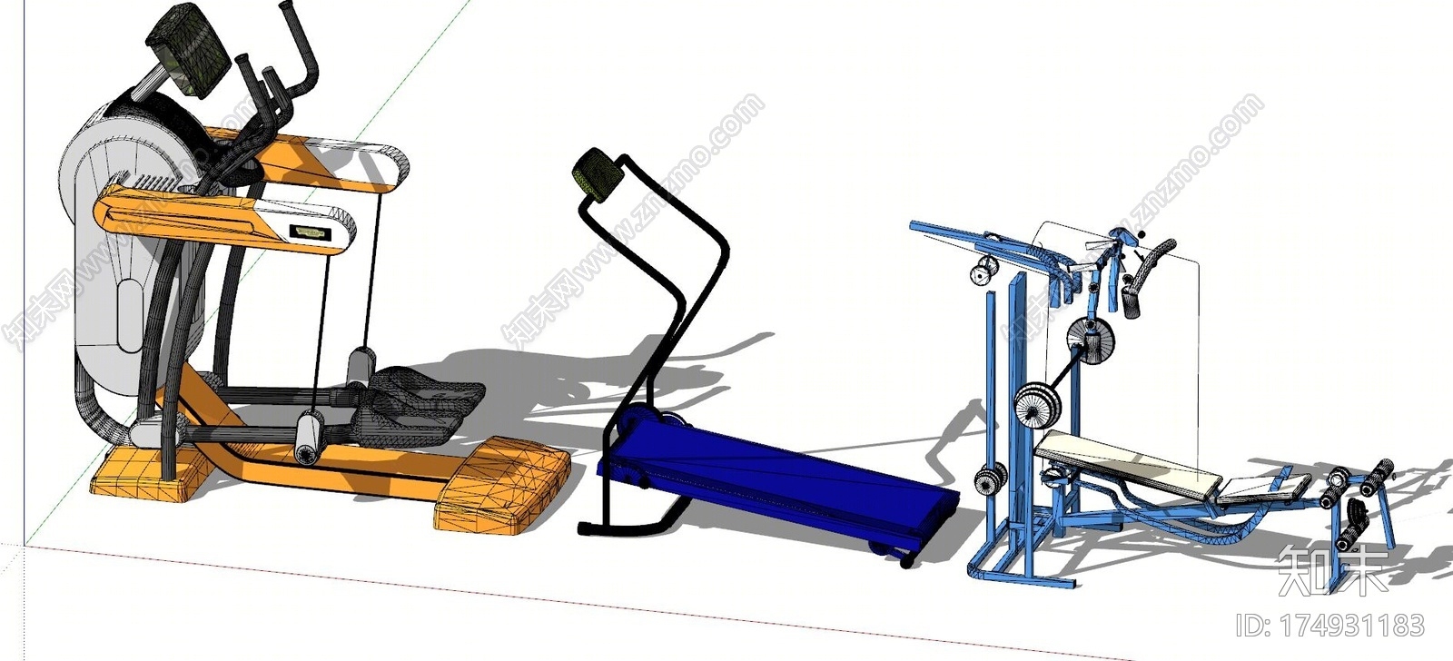 现代健身房健身器材SU模型下载【ID:174931183】