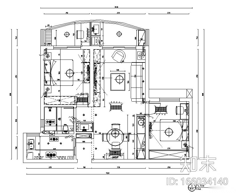 班芙春天简约美式风格二居室住宅设计施工图（附效果图...cad施工图下载【ID:166034140】