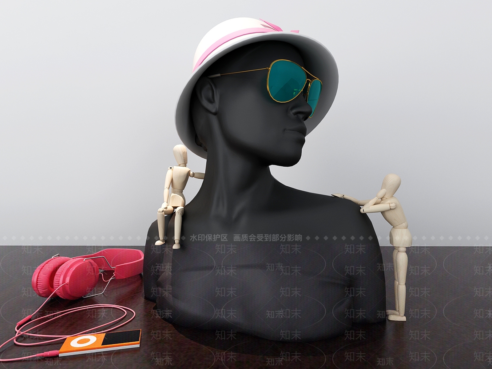 现代美女雕塑摆件耳机玩偶3D模型下载【ID:632717551】