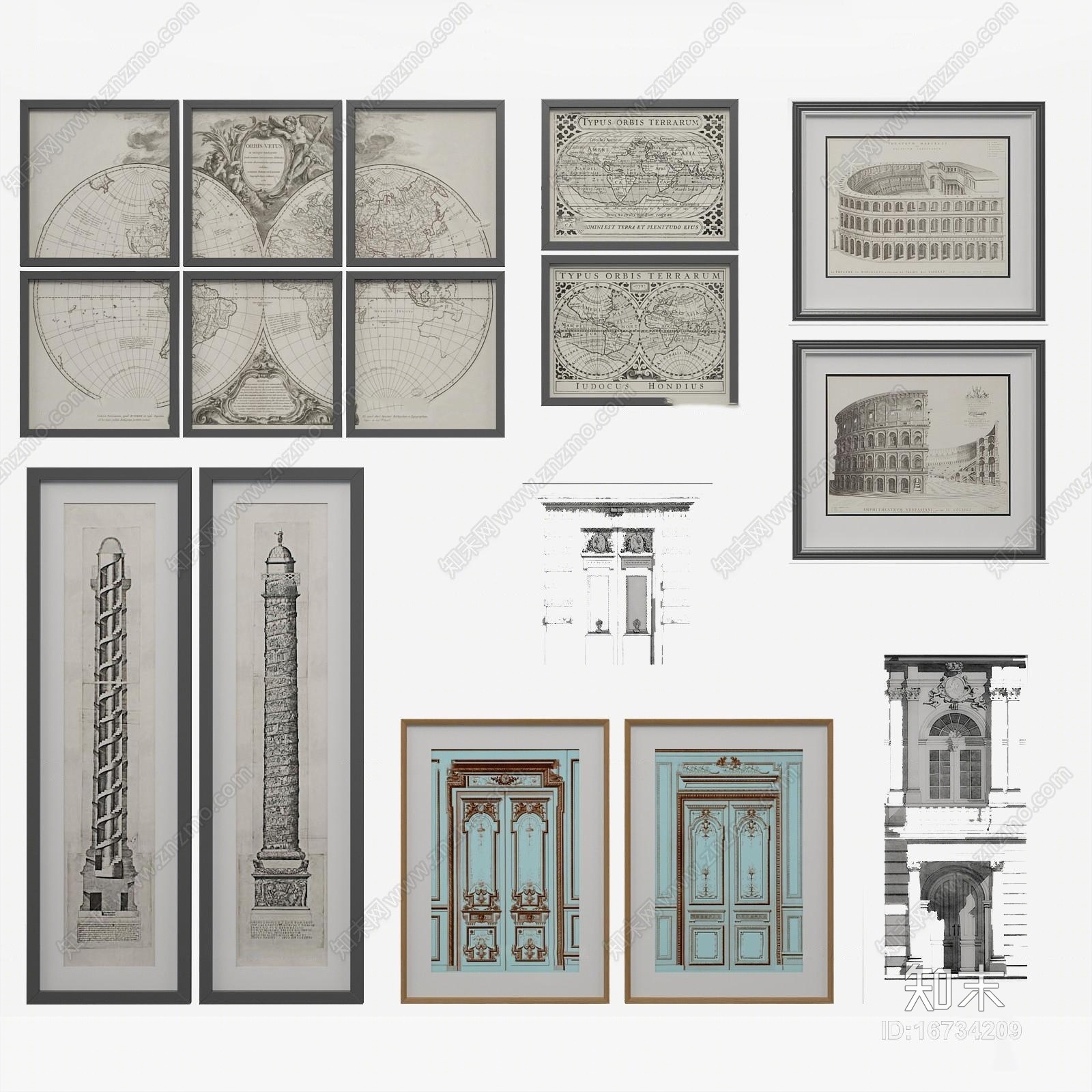 欧式装饰画组合3D模型下载【ID:16734209】