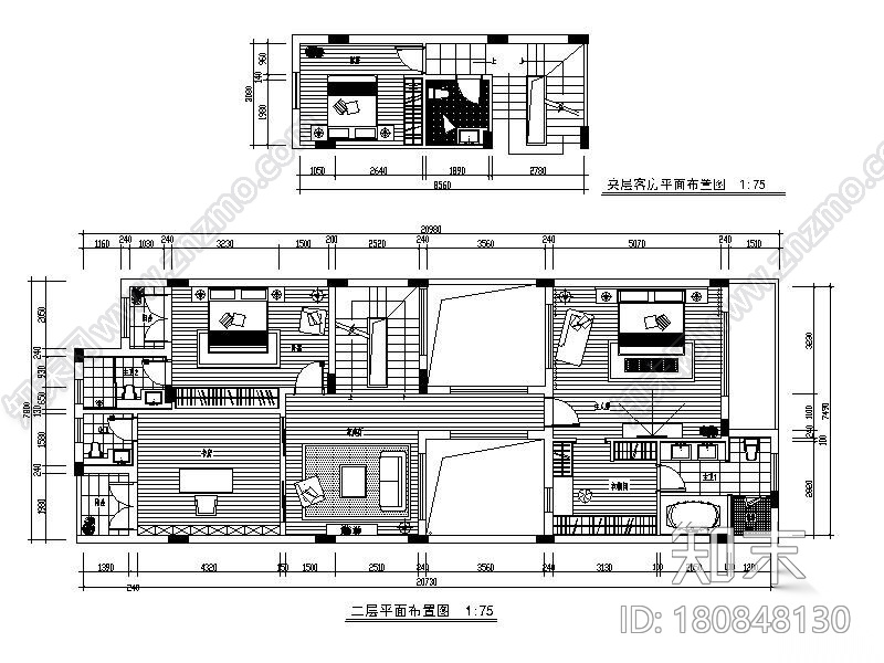 全套现代精致别墅设计施工图cad施工图下载【ID:180848130】