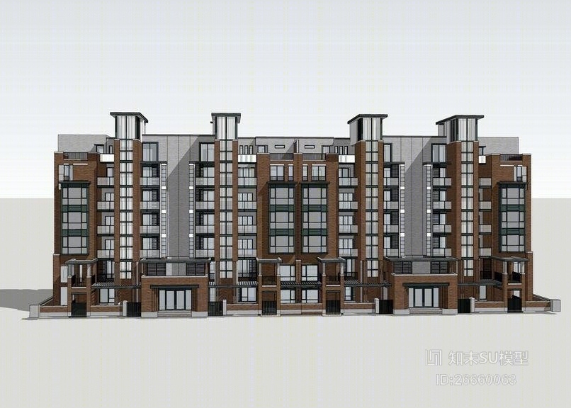 现代风格中高层住宅SU模型下载【ID:26660063】