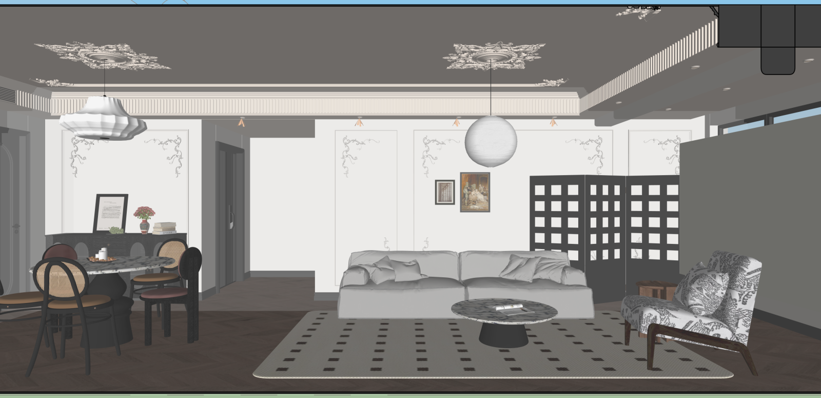 法式家居客厅SU模型下载【ID:1216030891】