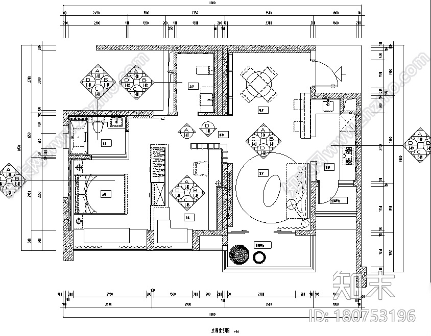 九龙仓晶科名苑中性风样板间设计施工图（附效果图）cad施工图下载【ID:180753196】