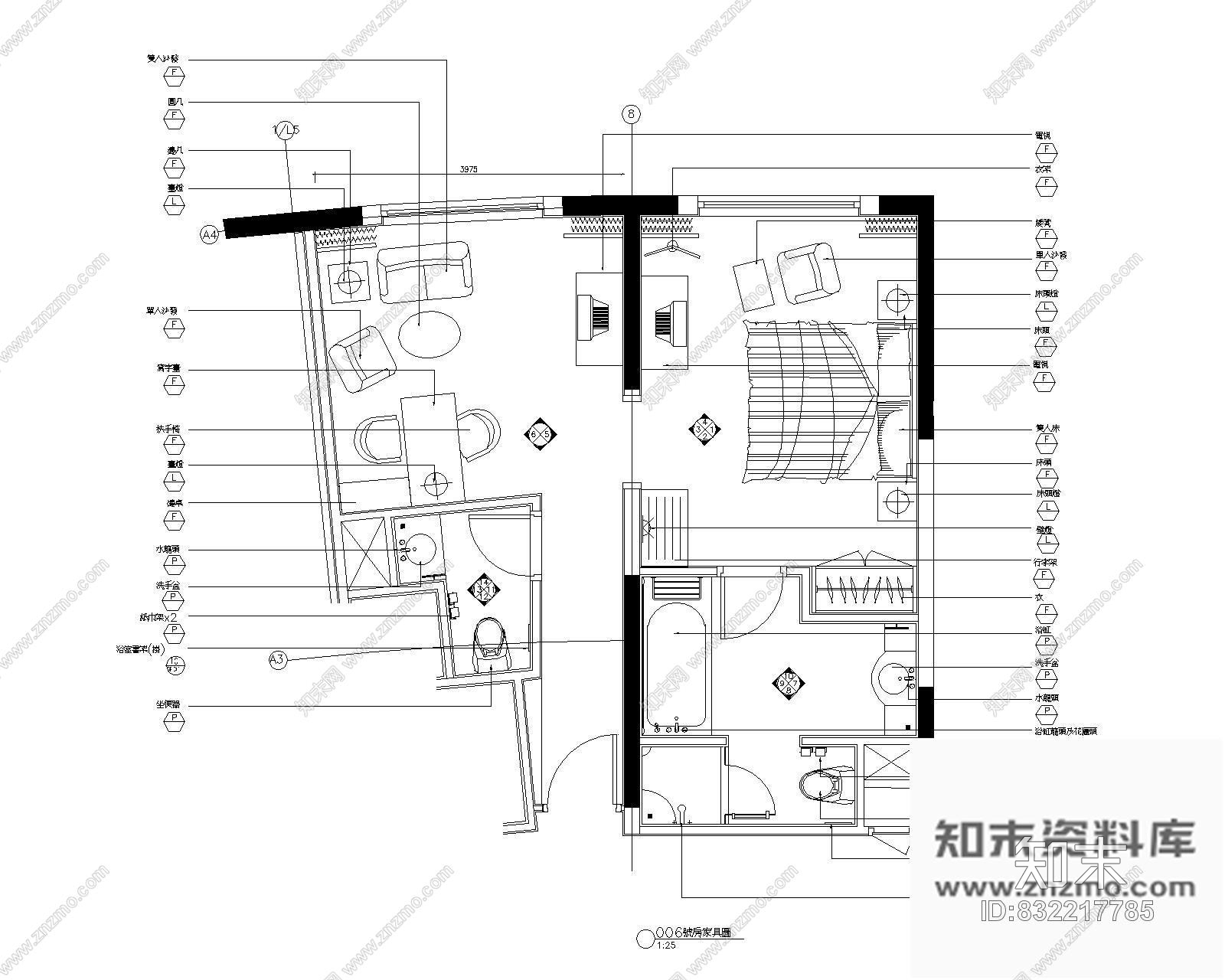 图块/节点客房平面图Ⅳcad施工图下载【ID:832217785】