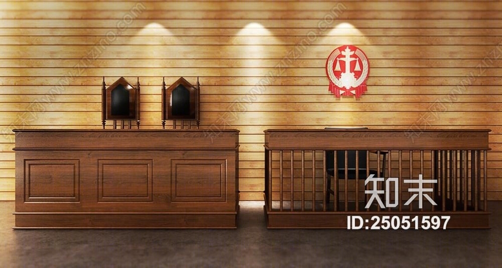 法院椅子桌子组合3D模型下载【ID:25051597】