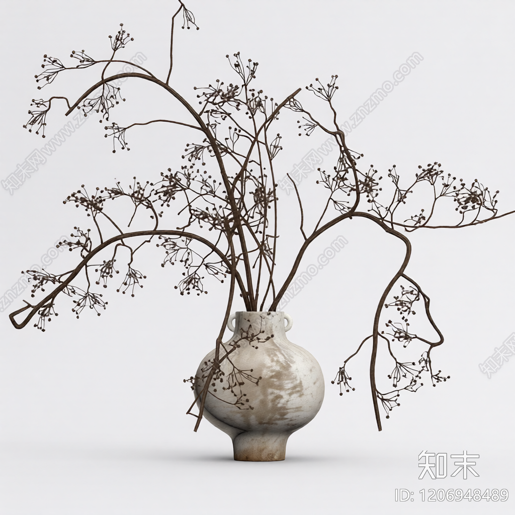 花瓶插枝装饰品3D模型下载【ID:1206948489】
