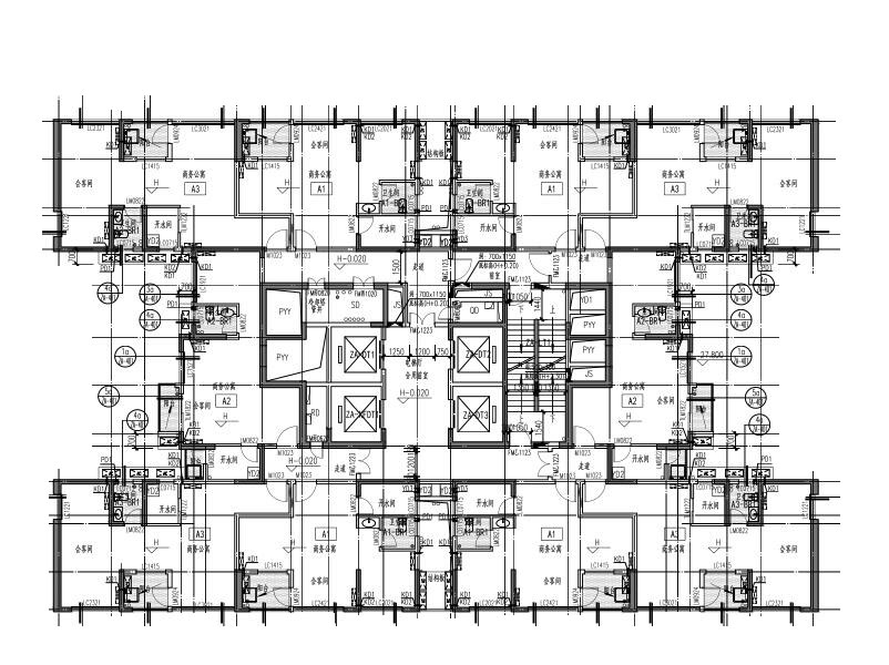 4栋超高层商住楼建筑施工图(含商业裙房)cad施工图下载【ID:165731105】