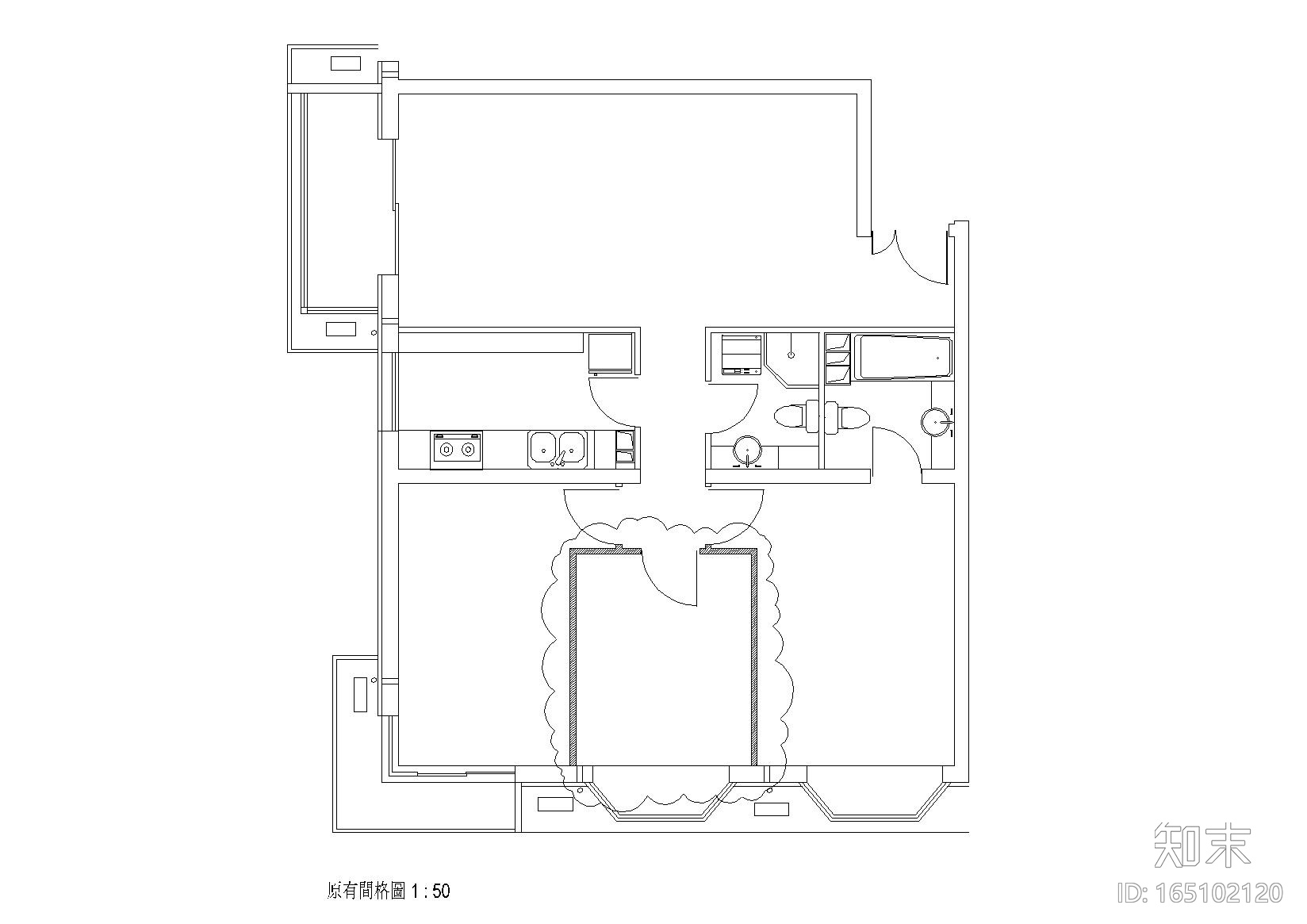 [福建]福州家装二居室样板间施工图cad施工图下载【ID:165102120】