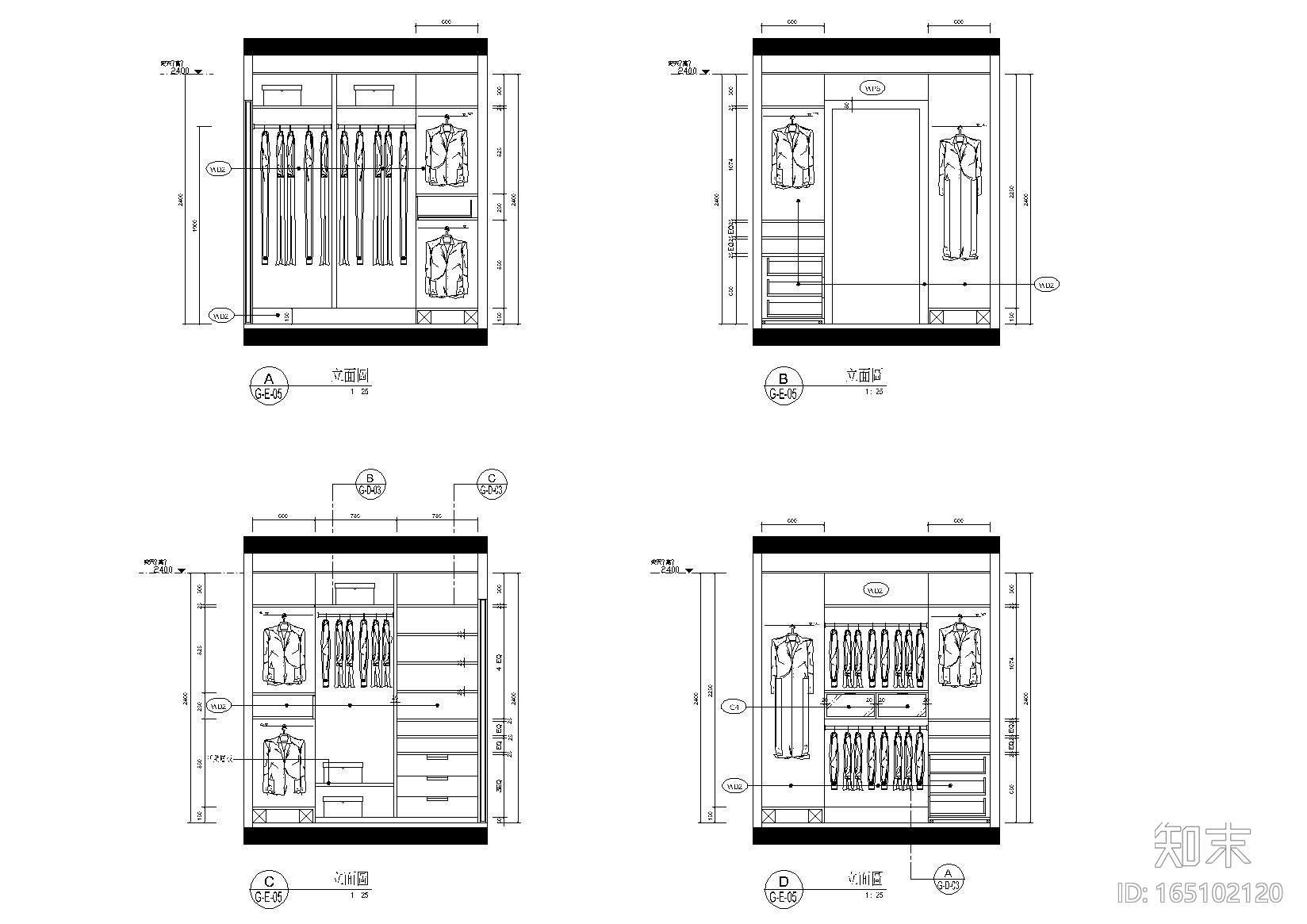 [福建]福州家装二居室样板间施工图cad施工图下载【ID:165102120】