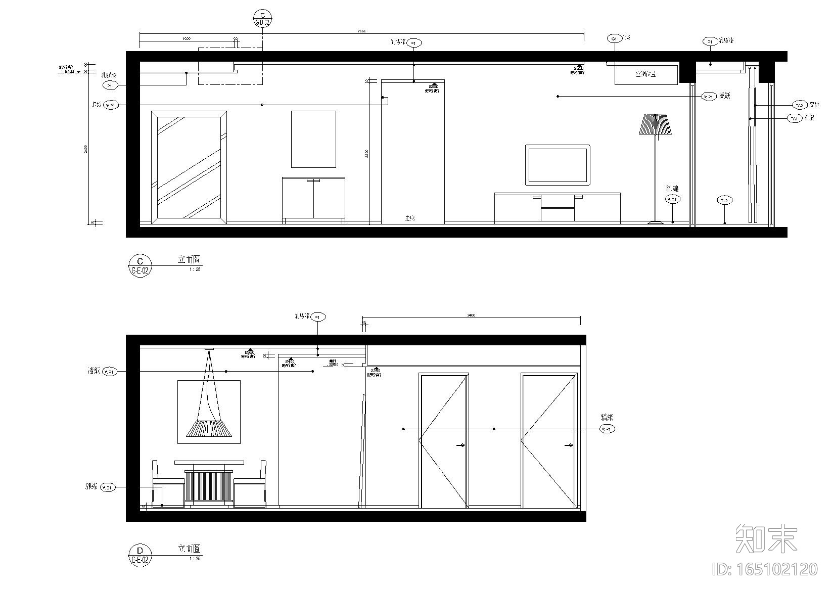 [福建]福州家装二居室样板间施工图cad施工图下载【ID:165102120】