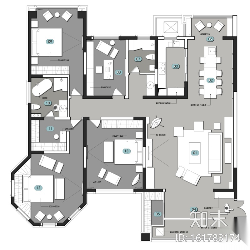 [张家界]极简灰蓝色调住宅室内设计施工图（含效果图）cad施工图下载【ID:161783174】