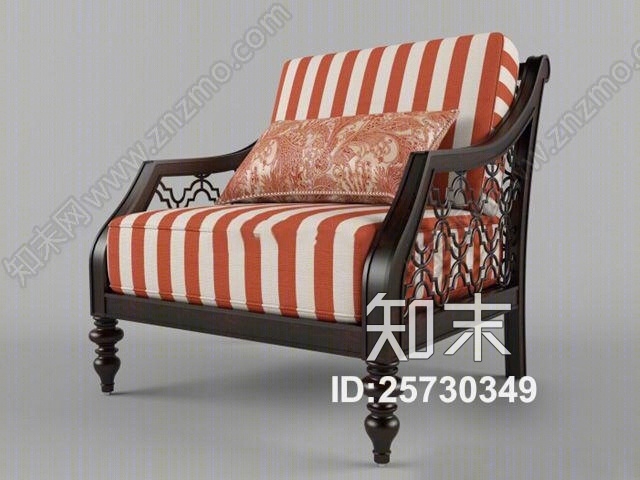 欧式实木条布单人沙发3D模型下载【ID:25730349】