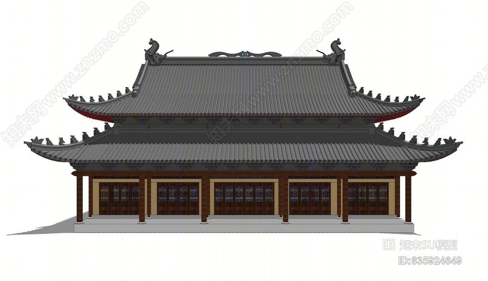 古建寺庙SU模型下载【ID:835924649】