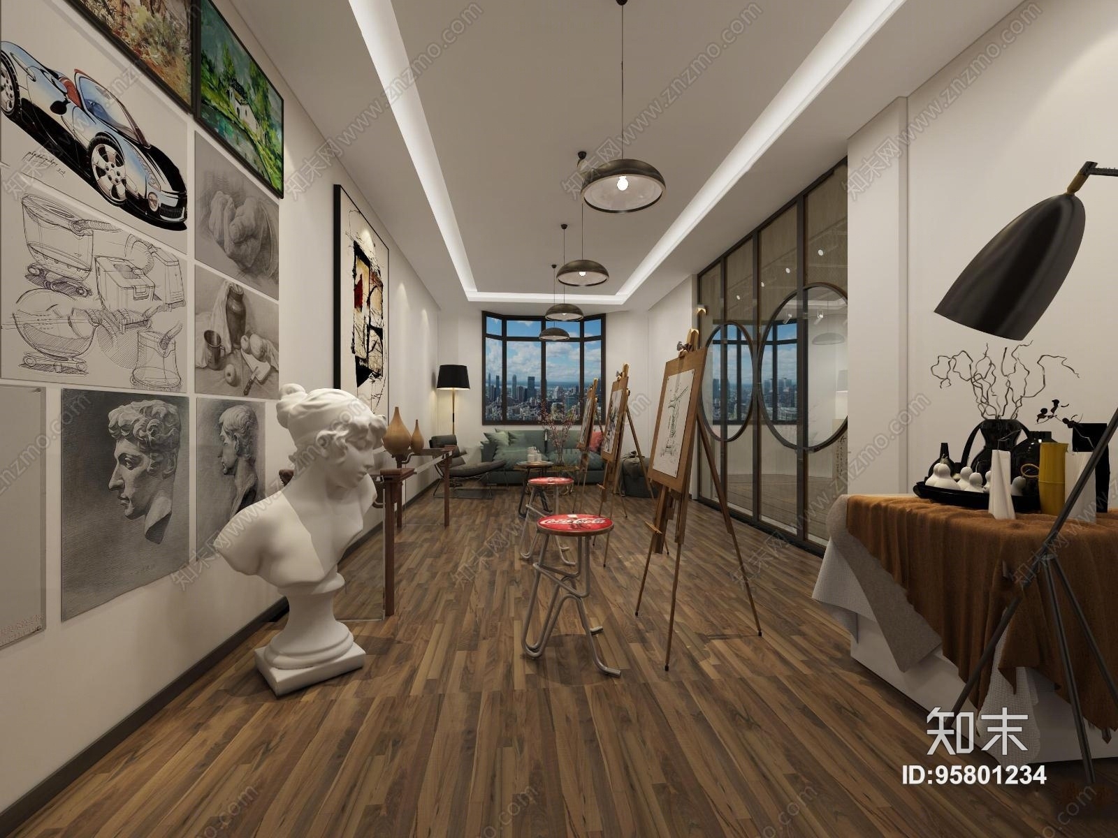 现代美术教室画室3D模型下载【ID:95801234】