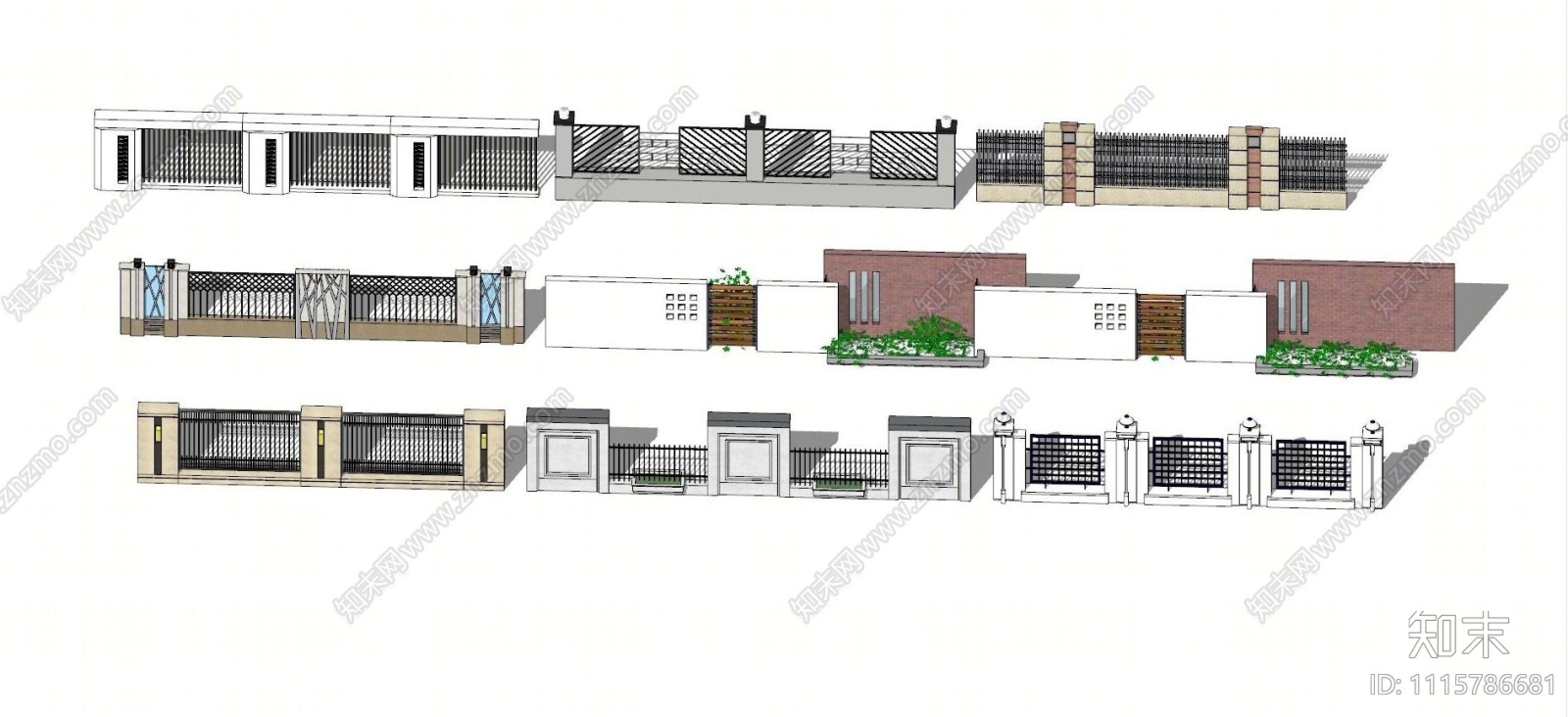 现代铁艺围墙SU模型下载【ID:1115786681】