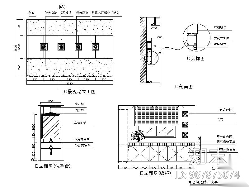 中式风格某A、B户型办公空间内装修图施工图下载【ID:967875074】