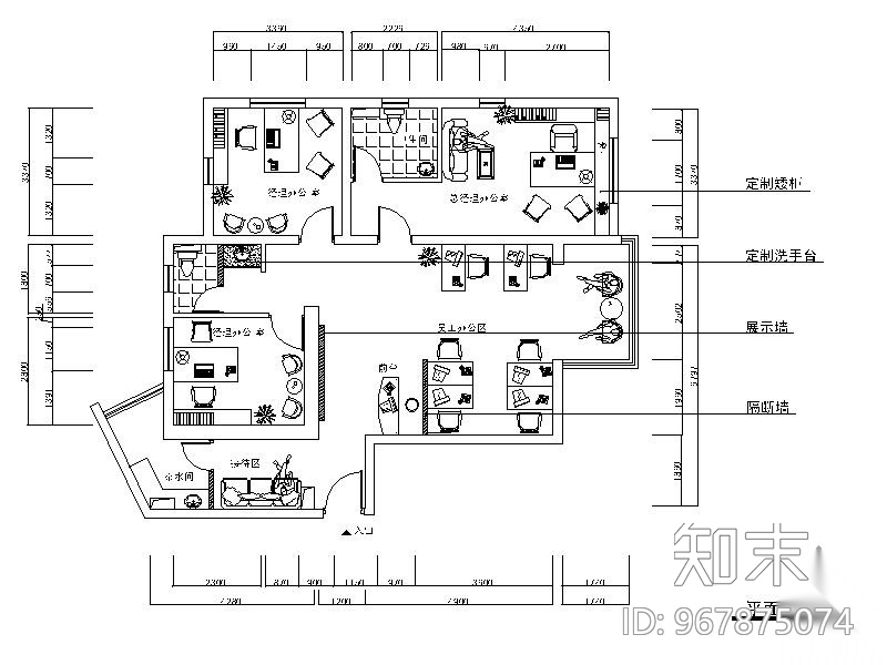 中式风格某A、B户型办公空间内装修图施工图下载【ID:967875074】