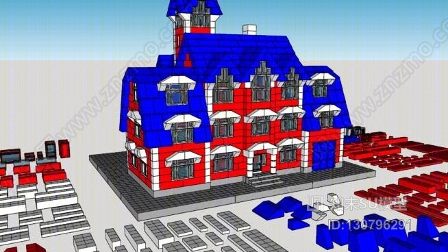 虚拟乐高-维多利亚式大厦SU模型下载【ID:130796291】