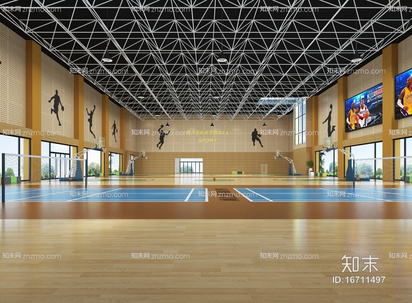 现代中学大型体育馆3D模型下载【ID:16711497】