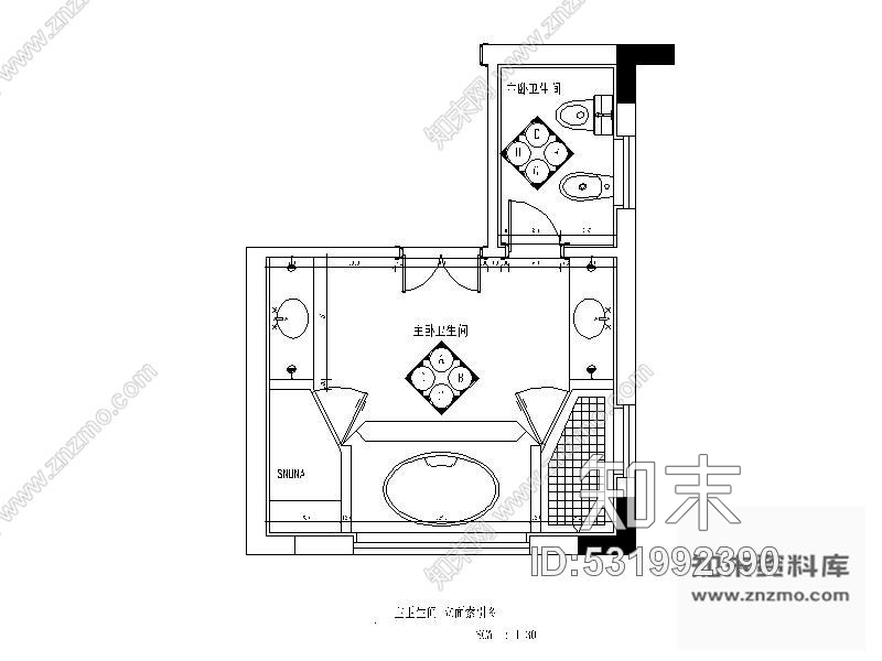 施工图别墅主卧卫生间装修图施工图下载【ID:531992390】