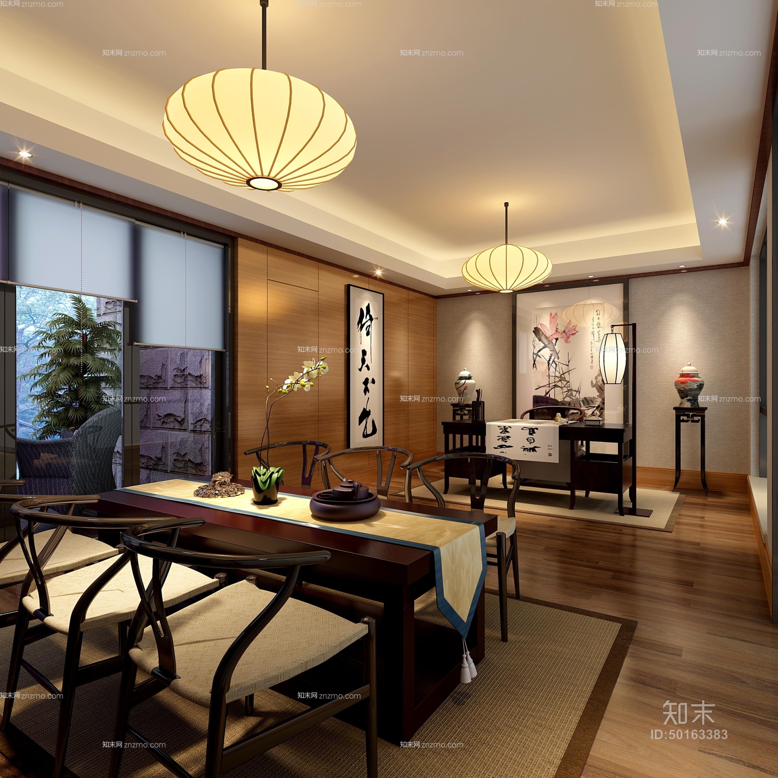 新中式吊灯3D模型下载【ID:50163383】